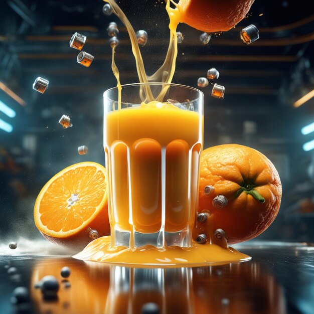 Фото Плавающий вкусный апельсиновый сок - это освежающий и освежающий напиток с ярким цитрусовым ароматом