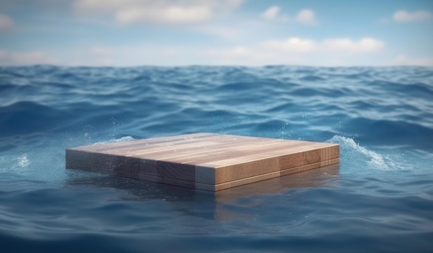 A floating dock in the ocean with a blue sky in the background.