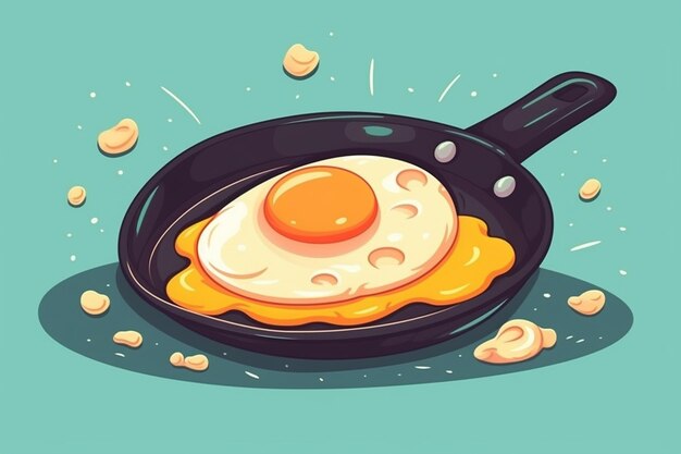 Photo floating egg fried with pan cartoon vector icon illustration food object icon concept isolated premium vector flat car