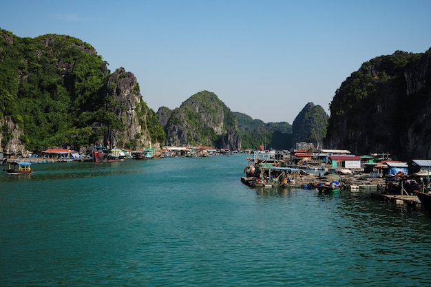 Floating fishers village in Lan Ha bay near Ha Long bay in Vietnam