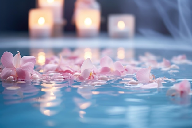 Floating Flower Petals on Pool