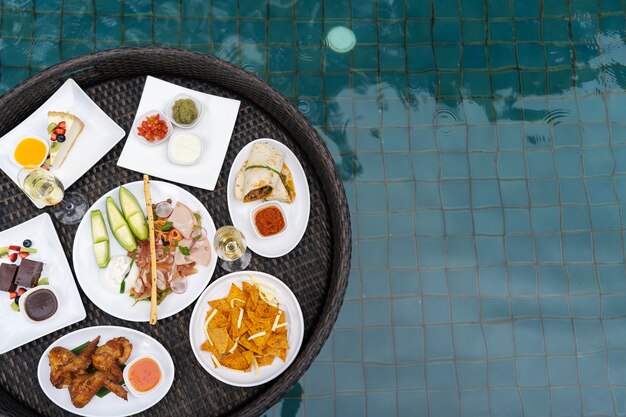 Floating food in the swimming pool