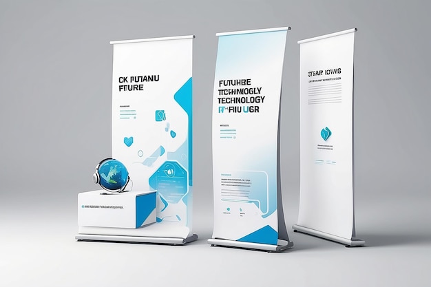 Floating Future Technology Fair Banner Mockup with blank white empty space for placing your design