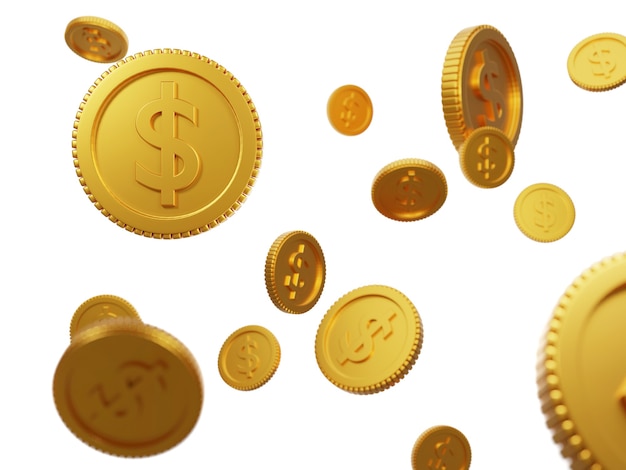 Photo floating gold coins isolated on white .3d rendering