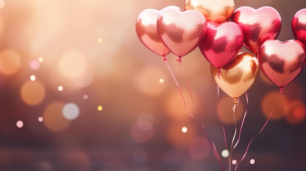 Floating Heart Balloons with Blurry Bokeh Background Birthday and Valentine Background