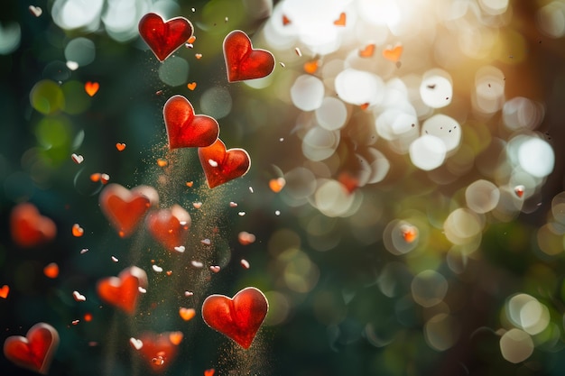 Floating Hearts and Sparkles with Bokeh Effect