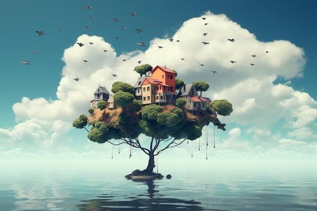 Floating House and Tree