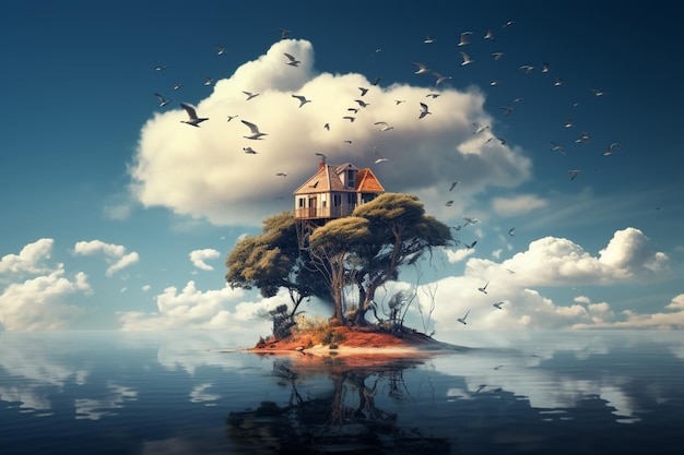 Floating House and Tree