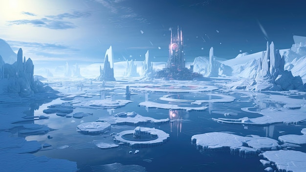 Floating ice city in an arctic ocean