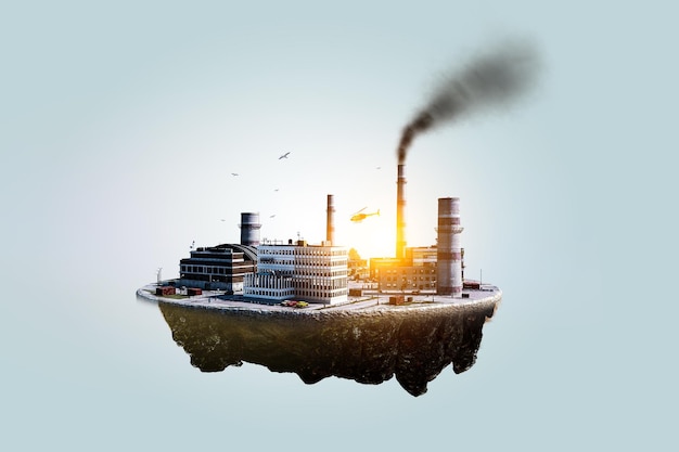 floating industrial landscape. mixed media