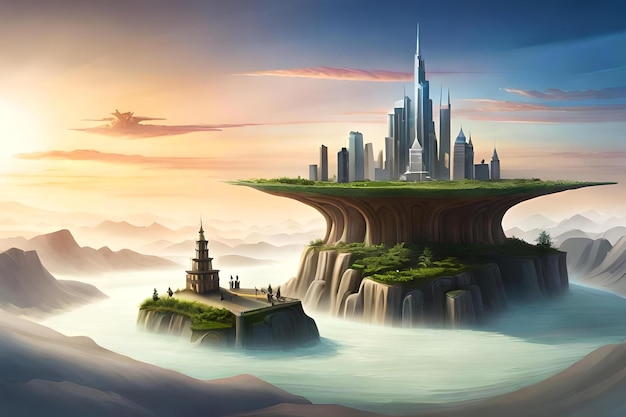 Floating island in Fantasy world