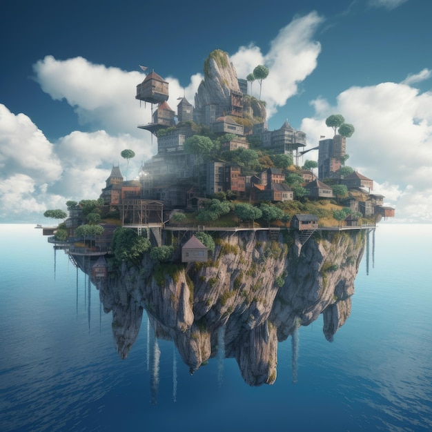 Photo a floating island with a house on the top of it