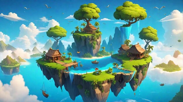 Floating islands game background level design