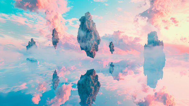 Floating islands suspended in a sky evoking a sense of wonder and magic