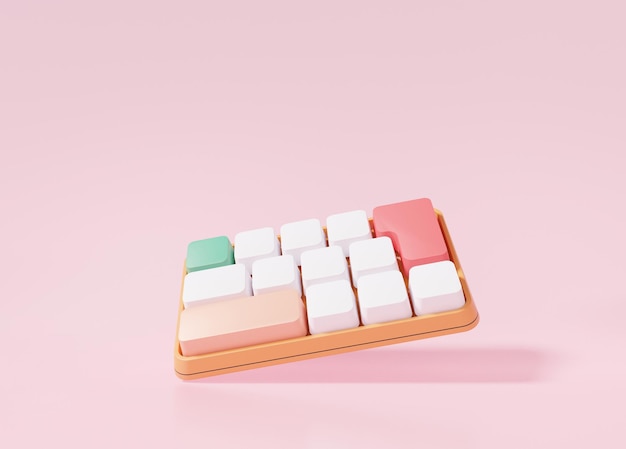 Floating keyboard single minimal style blank 3d illustration\
pink background. searching, find people or stories love of interest\
on the internet and social media. information networking\
concept