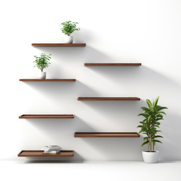 Floating ladder shelves isolated on white background