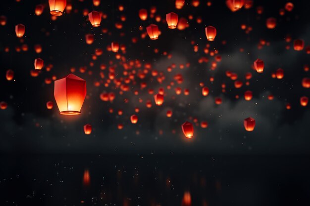 Photo floating lantern ritual during asian new year isolated on a gradient background