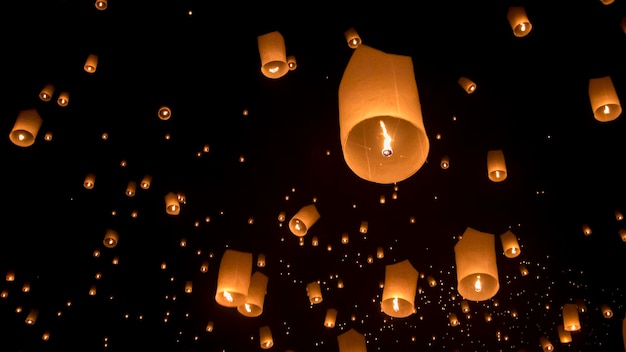 Floating lantern in sky