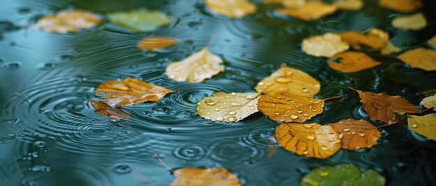 Floating Leaves on Puddle of Water