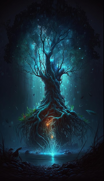 穏やかな森に浮かぶ魔法の木