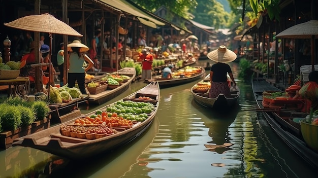 Photo floating market hd 8k wallpaper stock photographic image