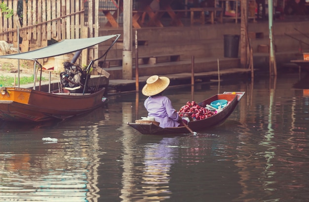 Floating market in the Thailand.