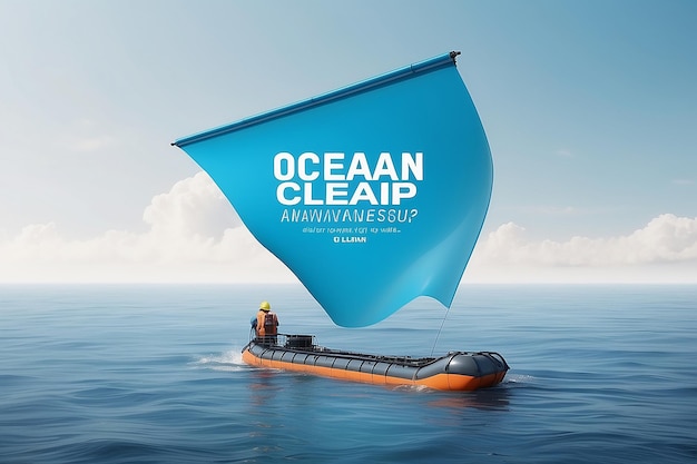 Floating Ocean Cleanup Awareness Banner Mockup with blank white empty space for placing your design