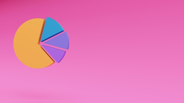 Floating Pie Chart Icon or pie graph on the pink Background Graphs Icons 3d illustration