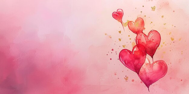 Floating Pink and Gold Hearts on a Soft Pink Backdrop watercolor style for Love Themed Events Valentines Birthday Greetings