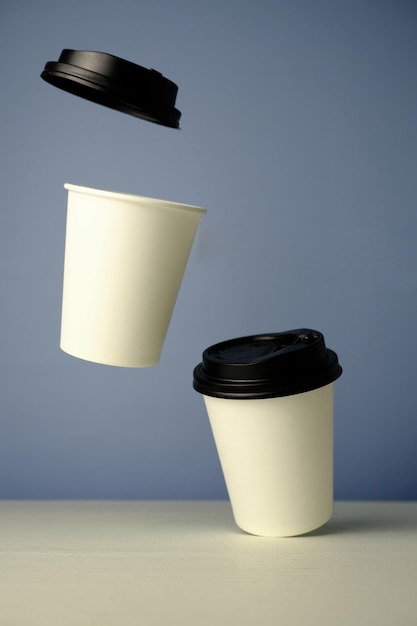 floating realistic cup of coffee concept