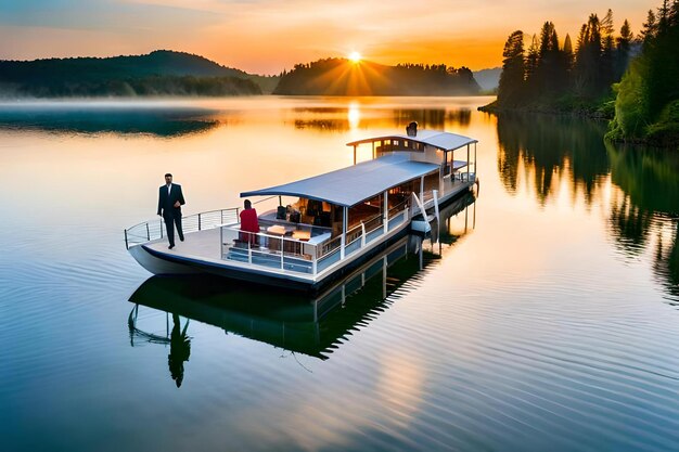 Photo a floating restaurant on a tranquil lake