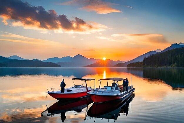 Photo a floating restaurant on a tranquil lake