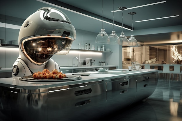 Foto robot galleggianti nella cucina futuristica