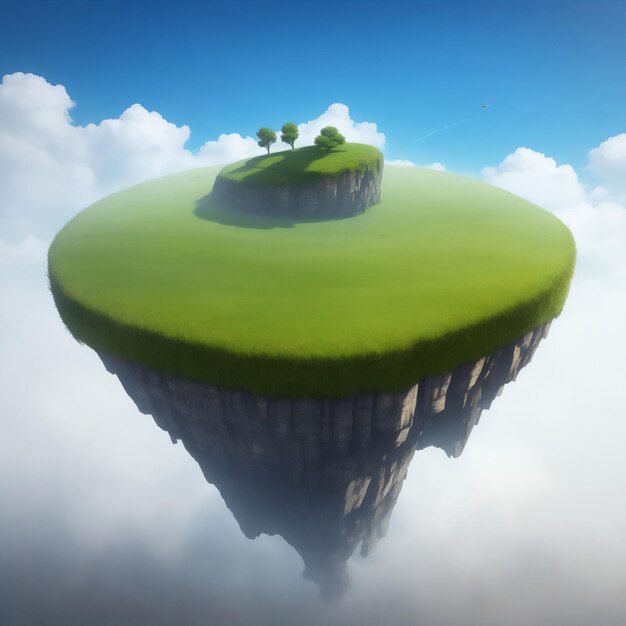 Photo a floating round ground with grass