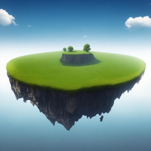 Photo a floating round ground with grass