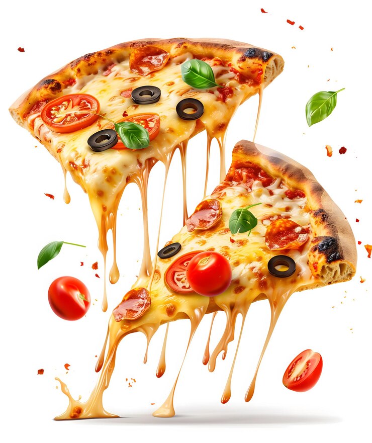 Foto floating slice de kunst van pizza perfectie