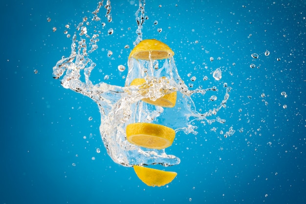 Floating sliced lemon with clear background