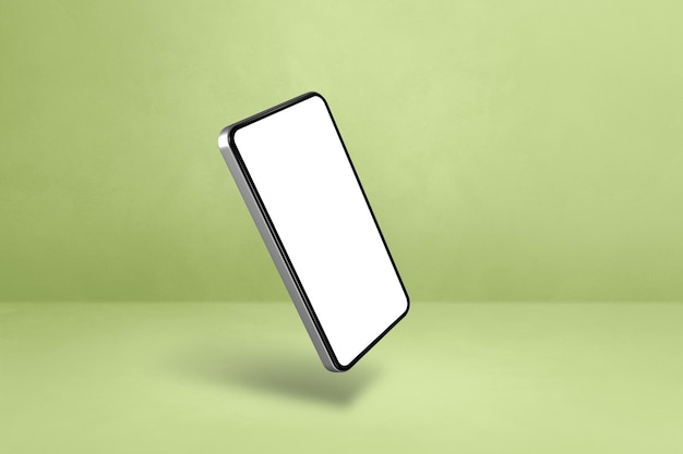 Floating smartphone isolated on green Horizontal background