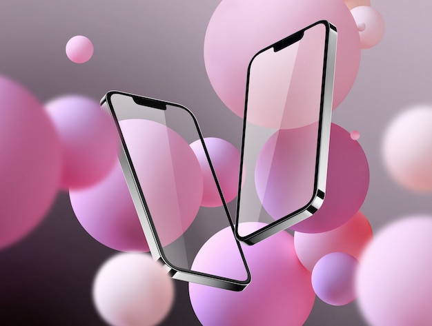 Фото Плавающие экраны смартфонов с пузырьками