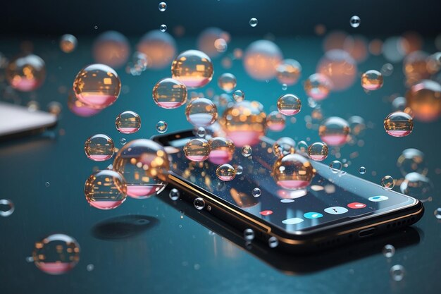 バブルが浮いているスマートフォンの画面