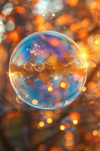 Photo floating soap bubble in air