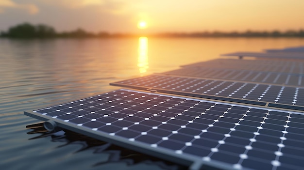 Плавучие солнечные панели на озере Генеративный ИИ