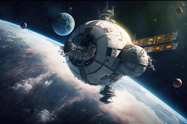 Floating space station in earths orbit