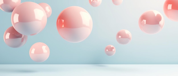 Floating spheres 3d rendering empty space for product show on pastel background