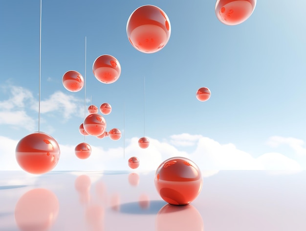 Floating spheres 3d rendering empty space for product show.