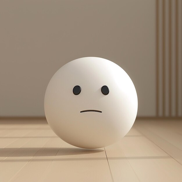 Photo floating suspicious emoji cool white colour rounded shape rounded matte texture suspended in air