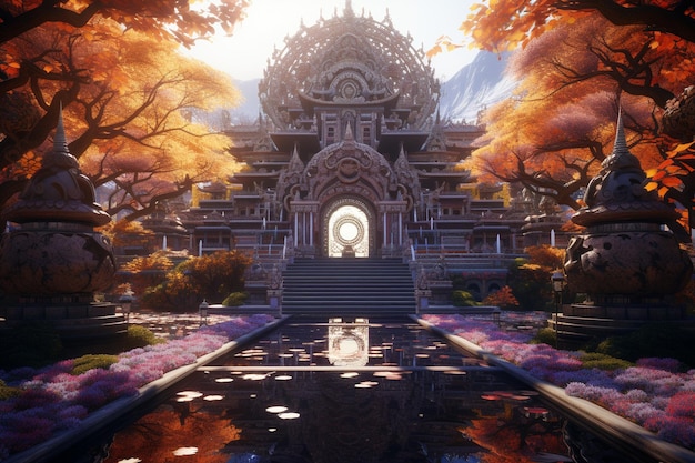 Floating temple of healing through colors