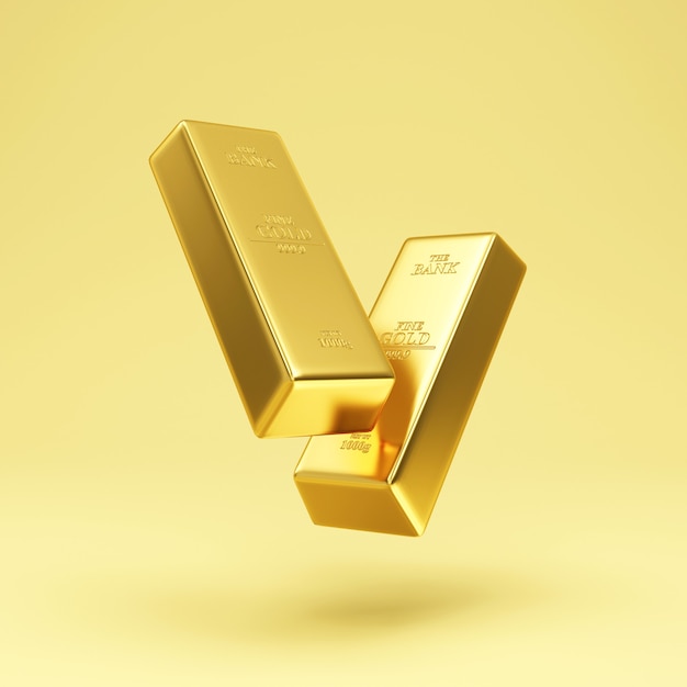 Floating Two Golden Bars on gold studio background