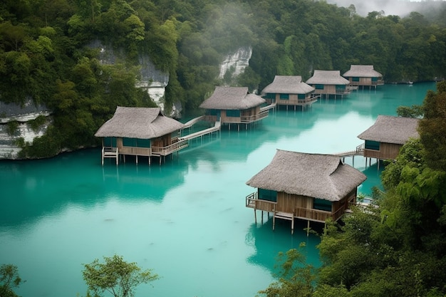 The floating villas of the floating village of khao sok