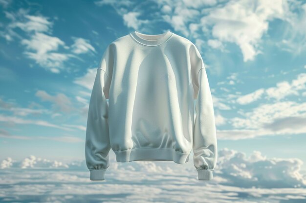 Photo floating white sweatshirt against cloudy sky background generative ai